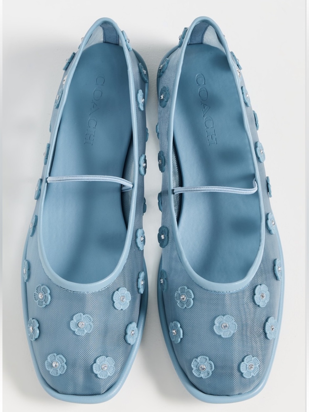 Coach Blue Mesh Floral Ballet Flats Rhinestone Embellished Shoes size 7.5 - Picture 2 of 7